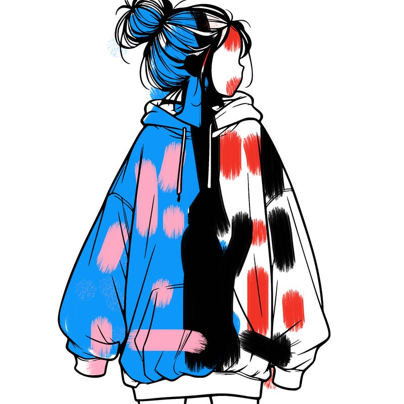 realistic girl with a oversized sweatshirt on and a bun