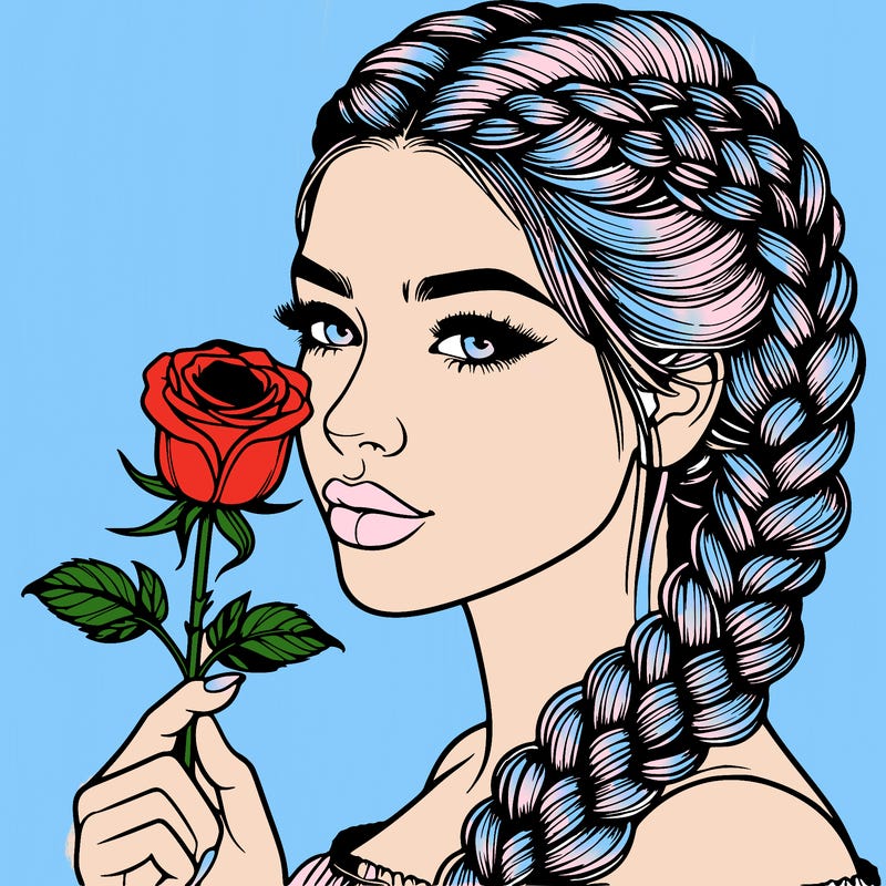 realistic woman with braids holding a single rose