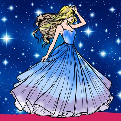 realistic woman with dress flowing in the wind