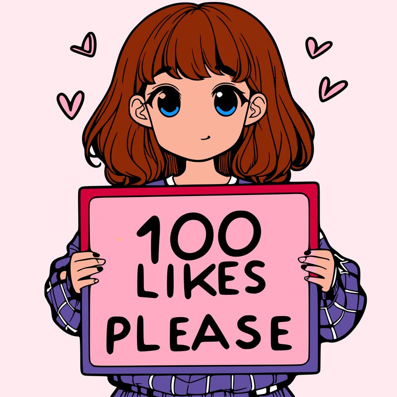 a girl holding a sign saying 100 likes please