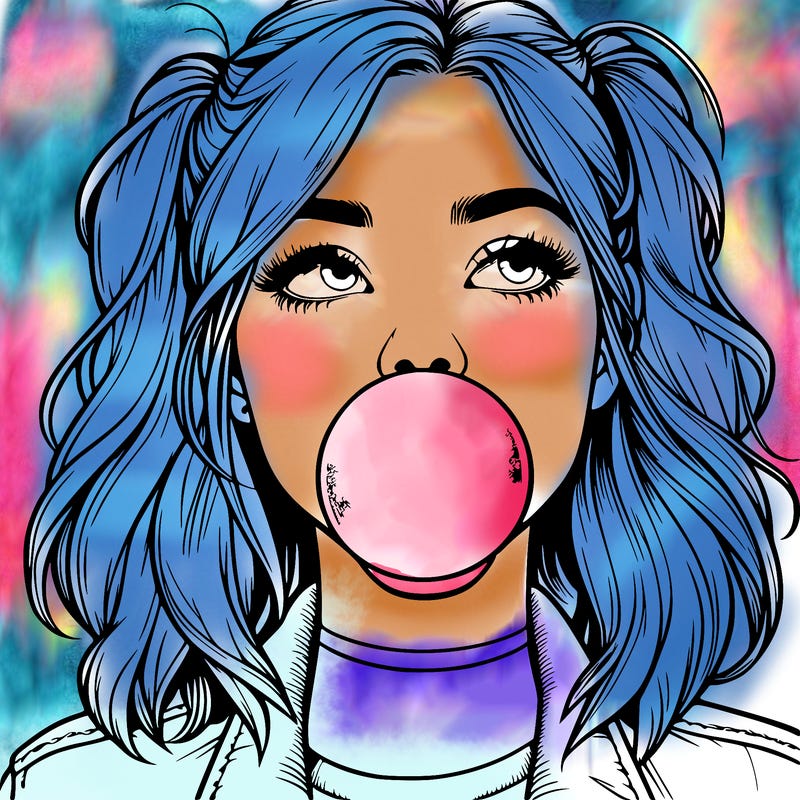 realististic girl blowing bubble -gum