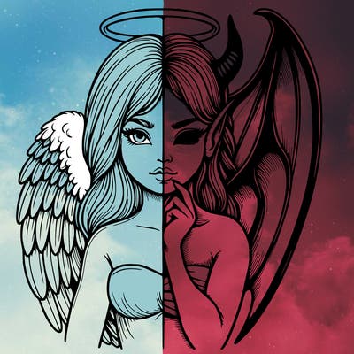 realistic angel half demon