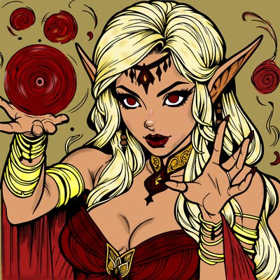 realistic scary beautiful elf sorceress casting spell