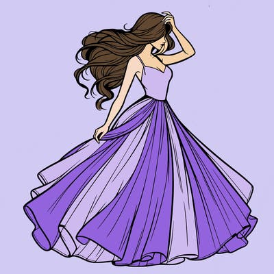 realistic woman with dress flowing in the wind