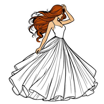 realistic woman with dress flowing in the wind