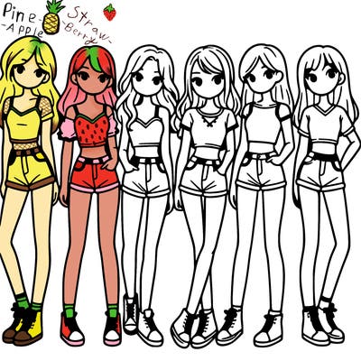 a group of girls wearing crop tops and shorts