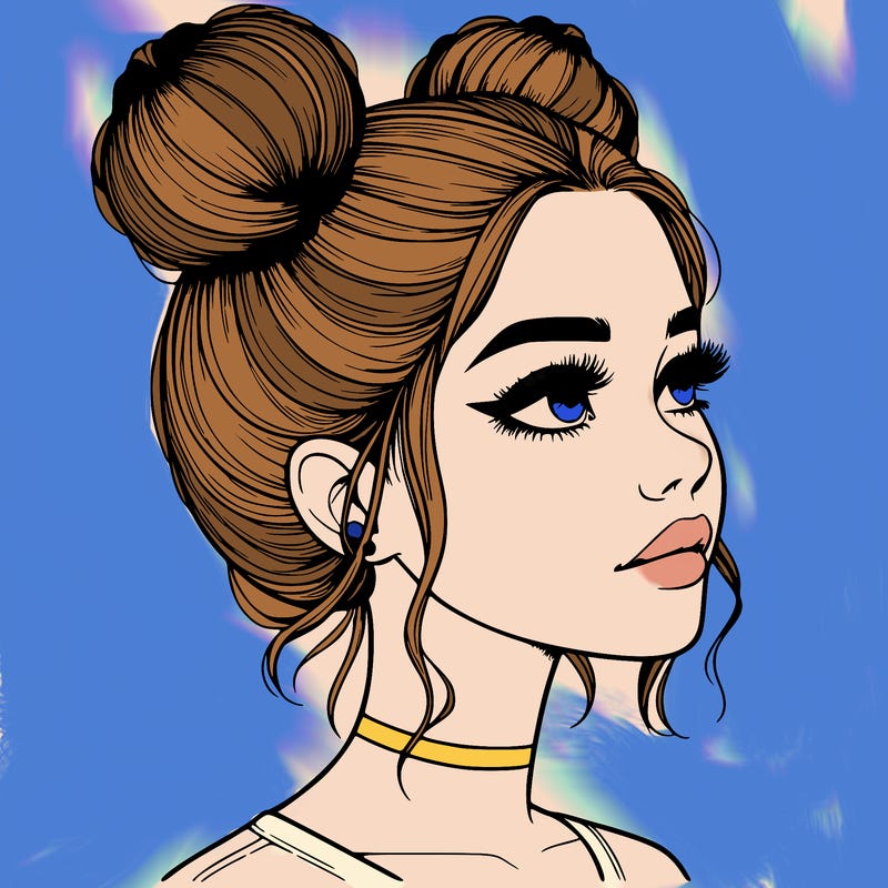 realistic girl with buns on the top of her head