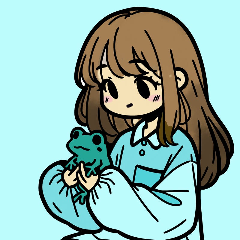 girl with long hair and a oversized shirt. and she is holding a frog