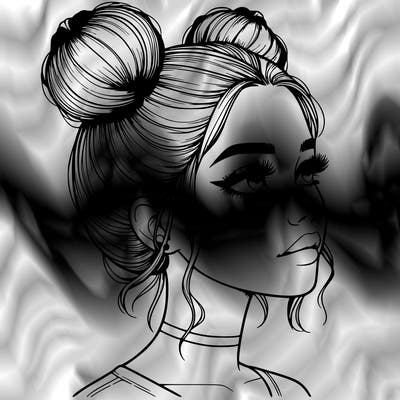 realistic girl with buns on the top of her head