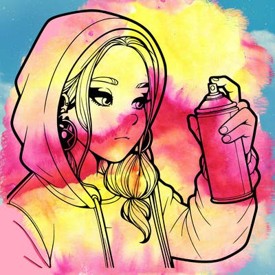 a realistic girl, spray painting
