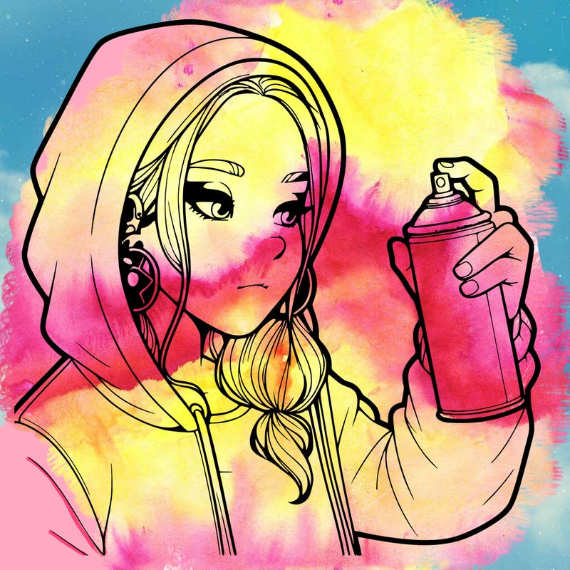 a realistic girl, spray painting