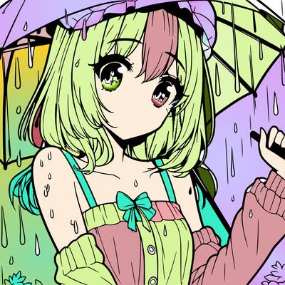 pretty anime girl in the rain