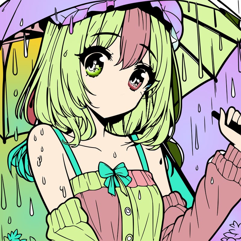 pretty anime girl in the rain