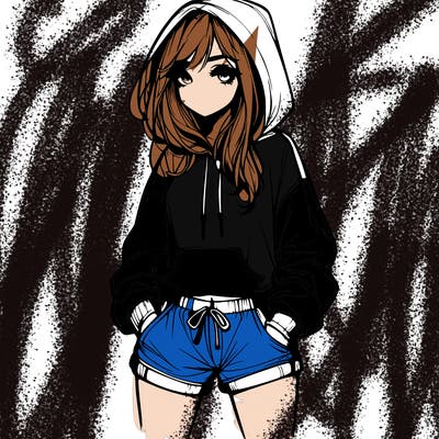 realistic girl in shorts and hoodie