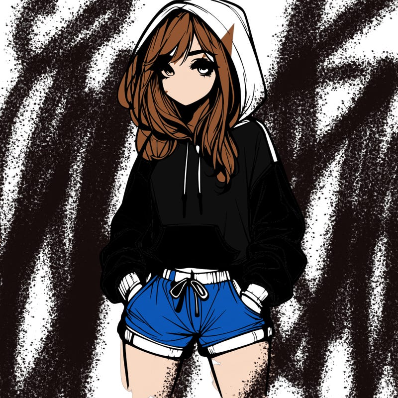 realistic girl in shorts and hoodie