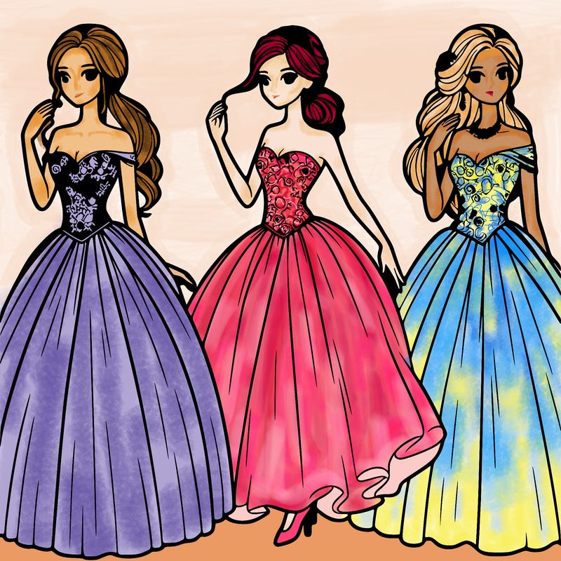 women in ball gowns