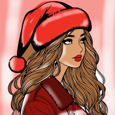 realistic girl in santa hat