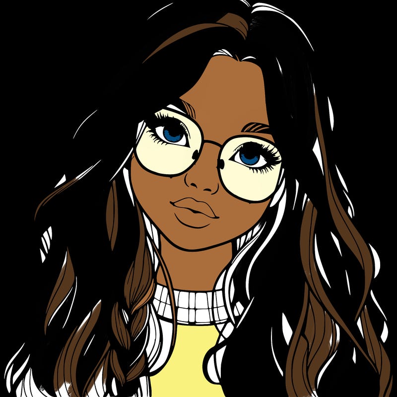 girl with long hair and freckles and glasses realistic