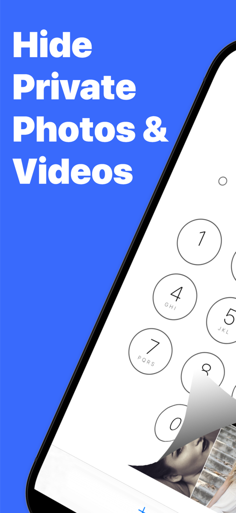 Smartphone screen showing a passcode lock protecting hidden private photos and videos