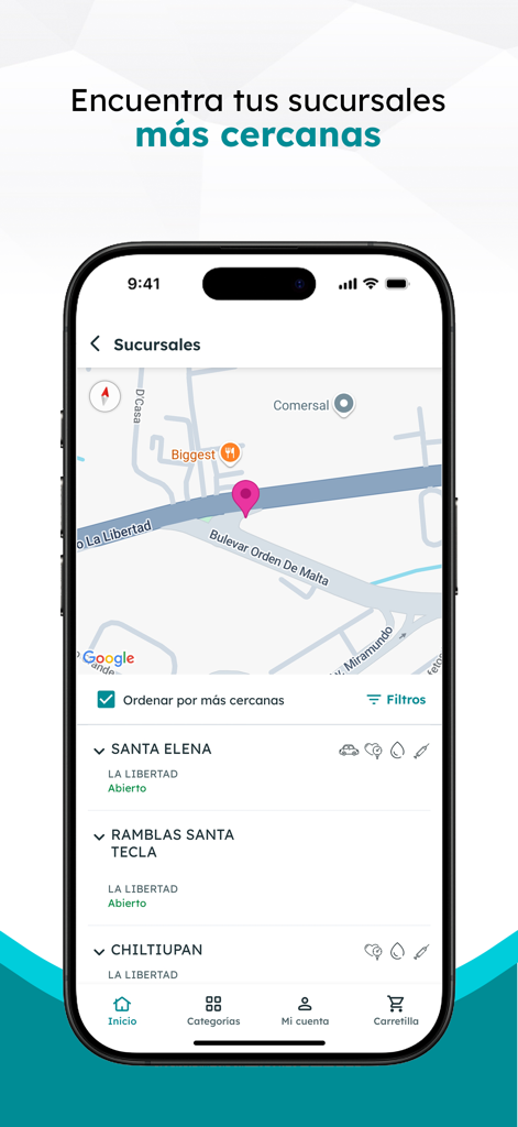 Farmacias San Nicolas App zeigt nahegelegene Apothekenstandorte auf einer Karte.