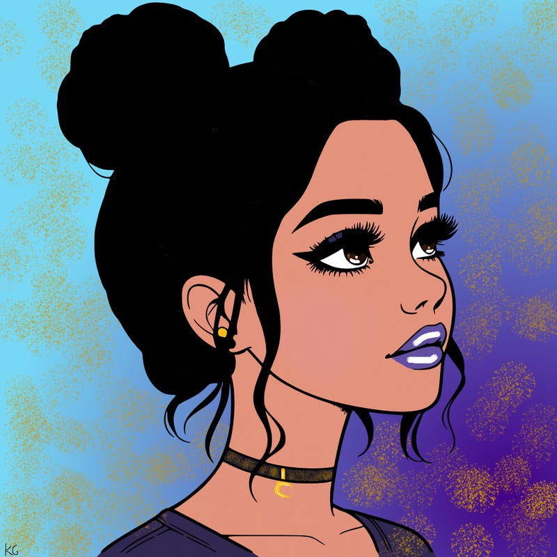 realistic girl with buns on the top of her head