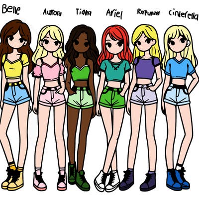 a group of girls wearing crop tops and shorts