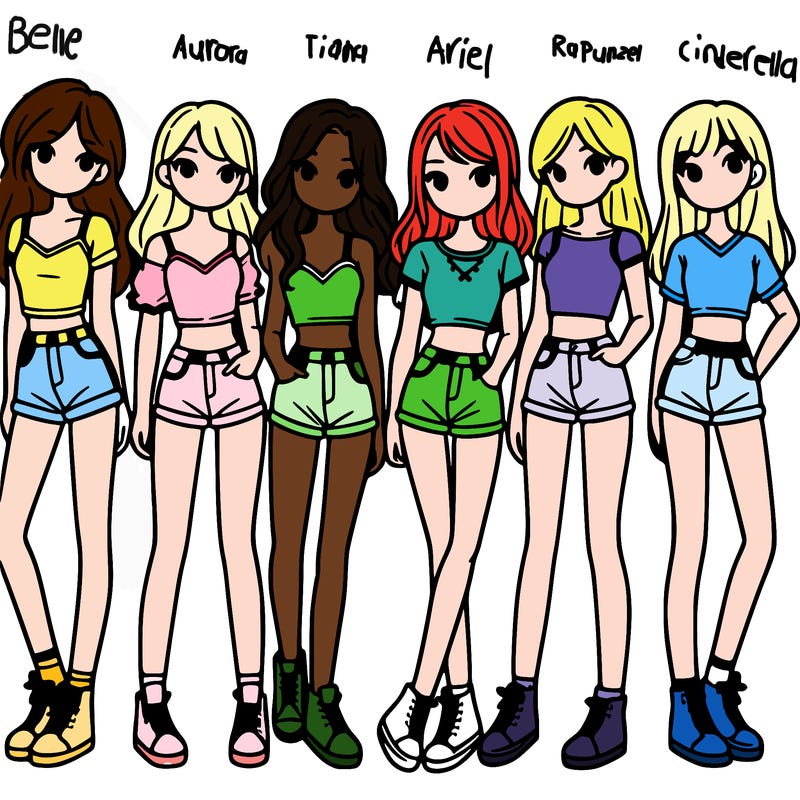 a group of girls wearing crop tops and shorts
