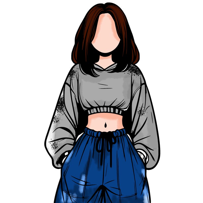 realistic girl faceless with baggy pants and a crop top