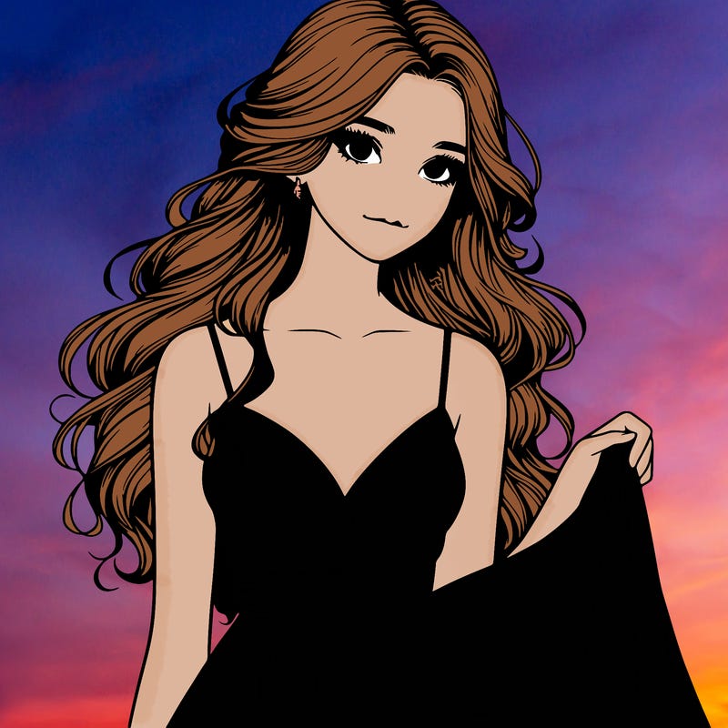 realistic girl in flowy silky prom dress