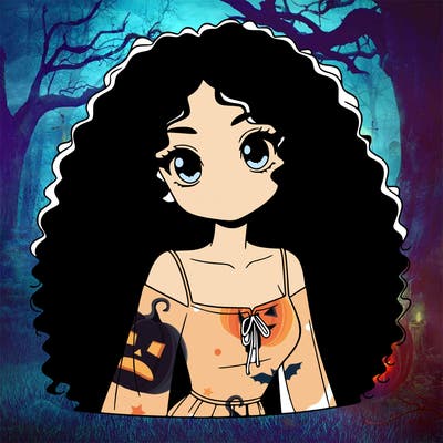 a black anime girl with long afro hair