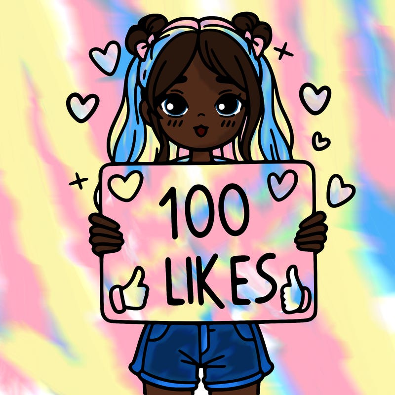 girl holding a sign saying 100 likes