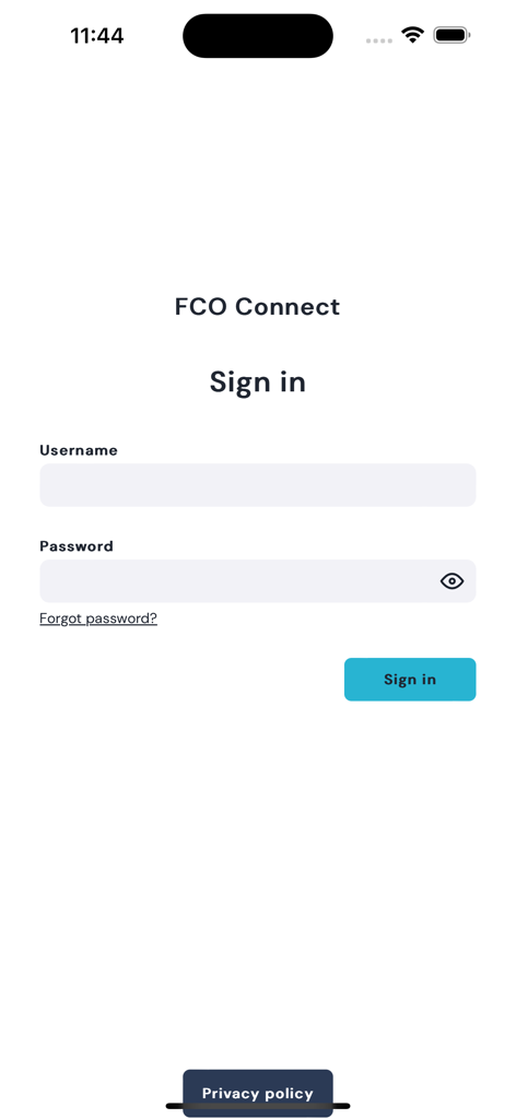 FCO Connect app sign in screen