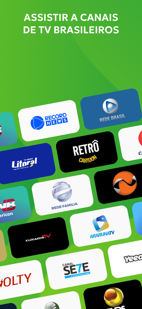 A display of various Brazilian TV channel logos available for streaming on the TV Digital app
