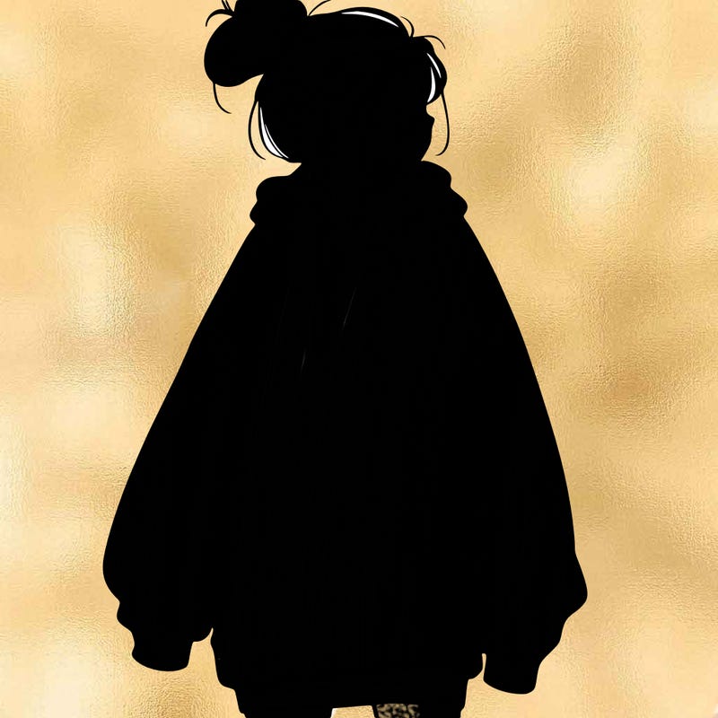 realistic girl with a oversized sweatshirt on and a bun