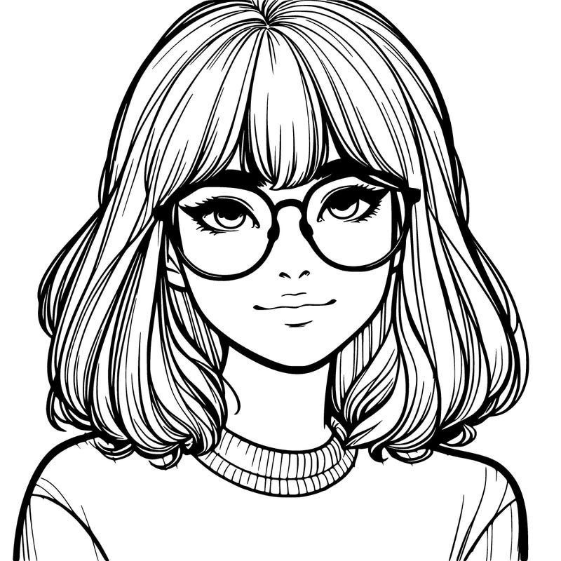 realistic young woman with bangs and glasses