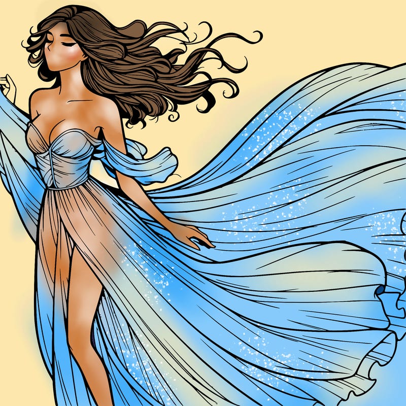 realistic woman in dress flowing the the wind
