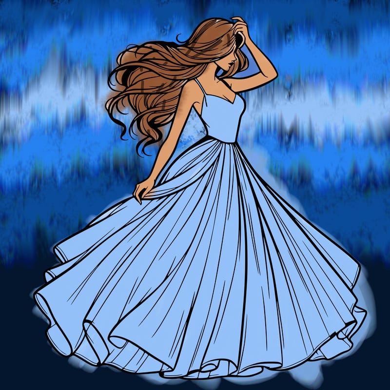 realistic woman with dress flowing in the wind