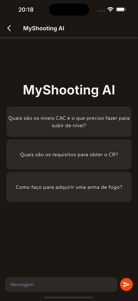 MyShooting - MyShooting AI chat interface featuring suggested questions for firearm legislation and licensing help.
