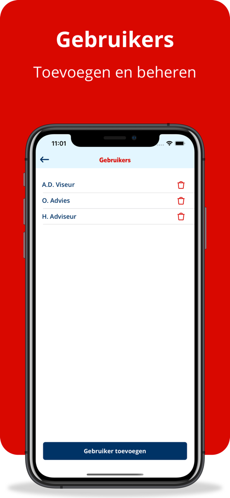 MijnKantoor RegioBank - MijnKantoor RegioBank App-Bildschirm, der eine Liste von Benutzern mit Optionen zur Verwaltung oder zum Hinzufügen neuer Benutzer anzeigt.