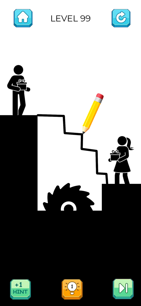 Dessiner des escaliers pour franchir un gouffre avec une scie dans le jeu d'énigmes de bonhomme