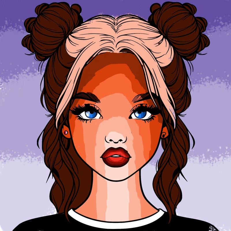 realistic girl with two buns in hair and lips