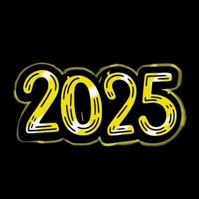 one line scrawled numbers sketch design “2025”