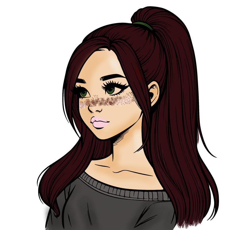 realistic girl with a high ponytail