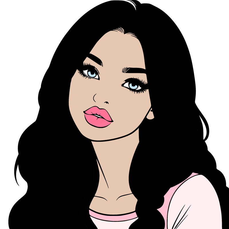 realistic girl with hair on her hair and lips