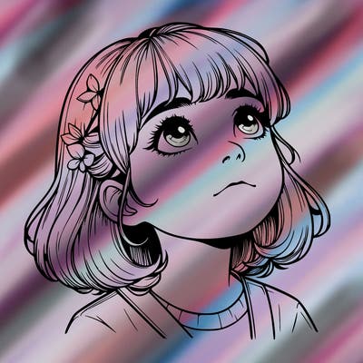 realistic girl looking up