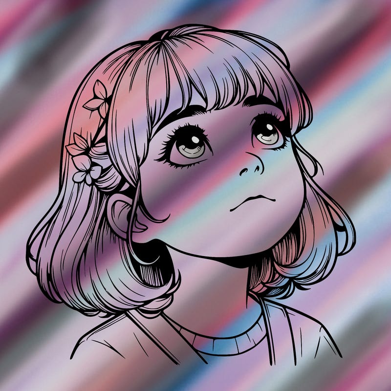 realistic girl looking up