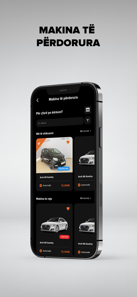 Makina Ime - Un smartphone mostrando el mercado de coches usados de la aplicación Makina Ime con listados de vehículos y precios.