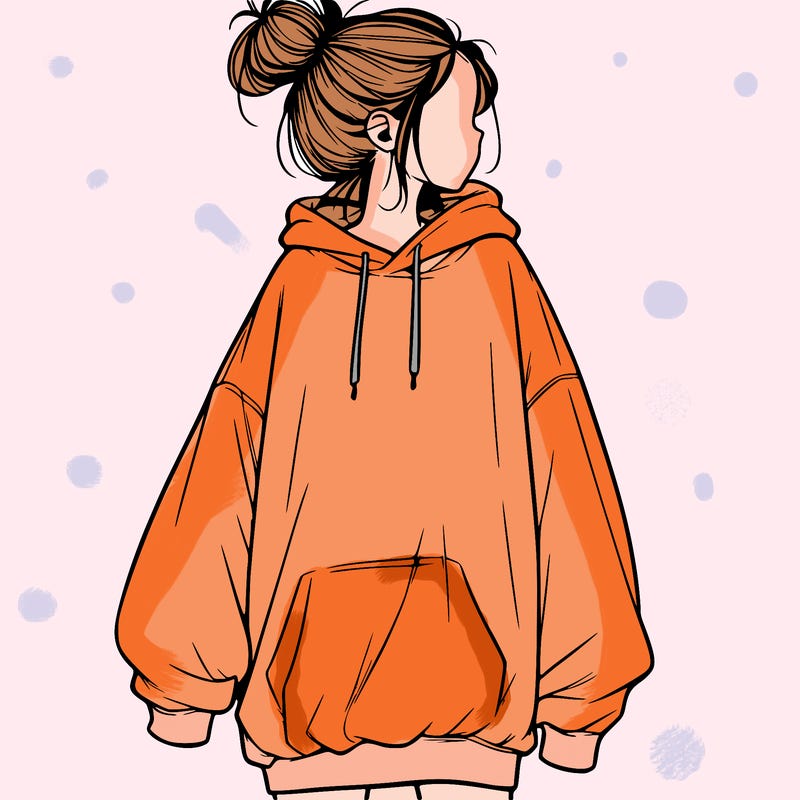 realistic girl with a oversized sweatshirt on and a bun