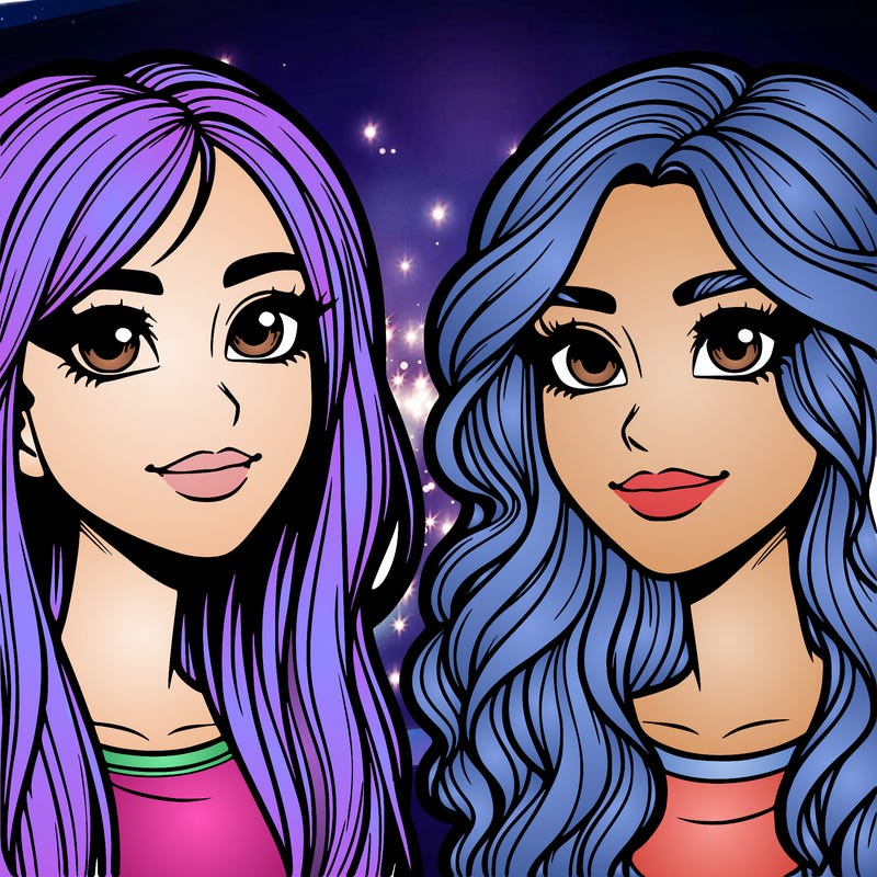realistic two freinds girls both with blonde hair and brown eyes both hve noses one with straight hair and on with wavy hair realistic
