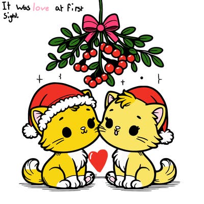 christmas kittens under mistletoe